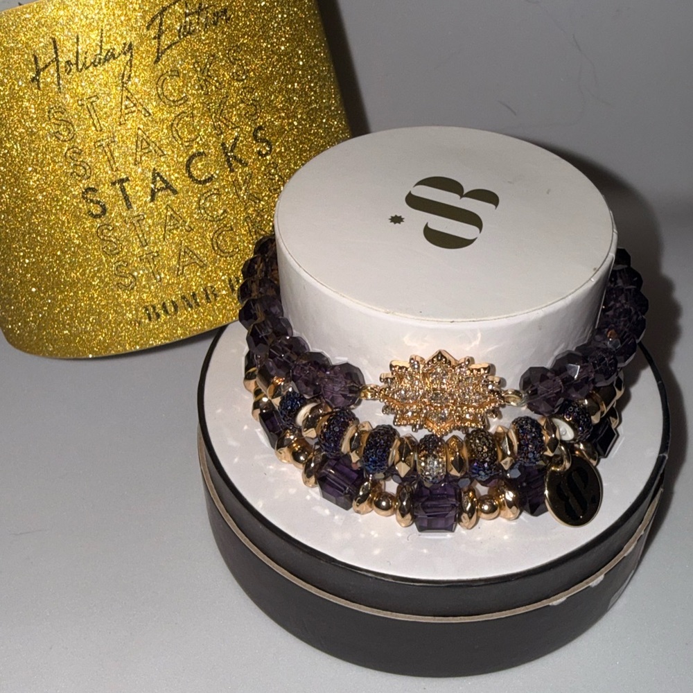Bomb Party Stacked Bracelet Set in Purple and Gold